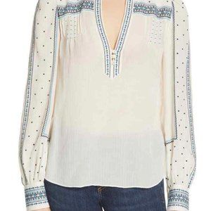 NFS SOLD Veronica Beard Carta Embroidered Silk Blouse White/Blue Size 6 NWT